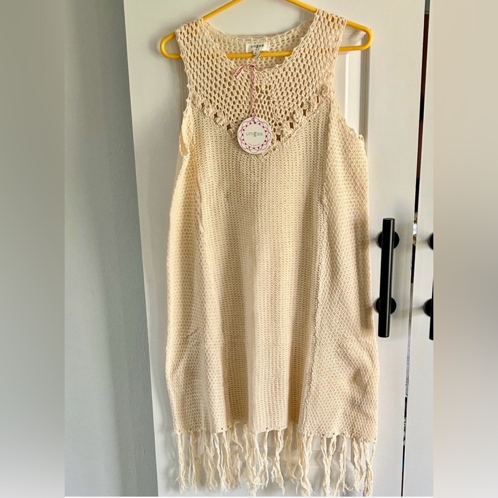 Umgee BOHO Cream Crochet Fringe Dress size medium